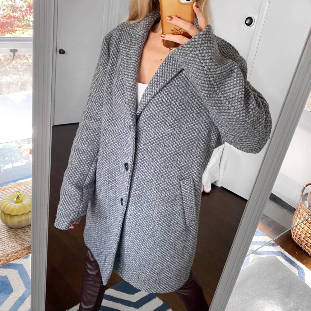 🩶 PLUS TALL WOOL & CO GREY CLASSIC WOOL BLEND WINTER COAT! - Picture 3 of 16